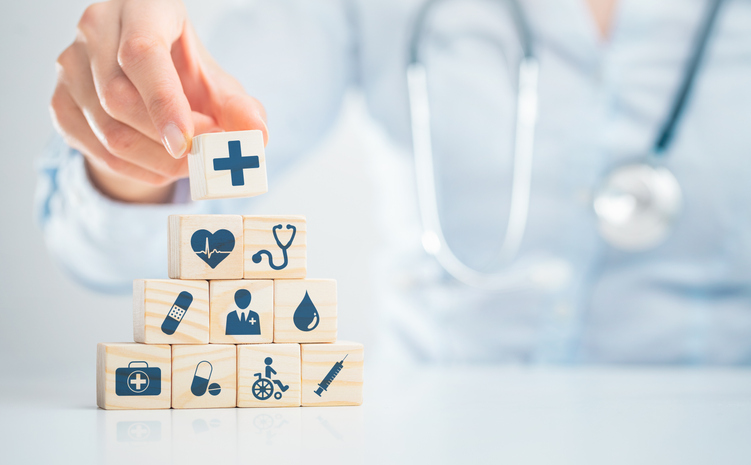 Wooden blocks with medical symbols